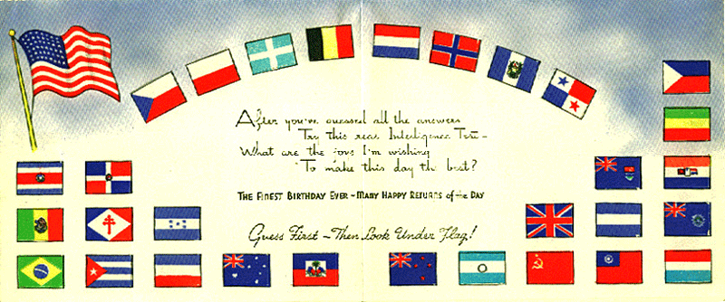 A Flag Quiz for a Happy Birthday, inside of card