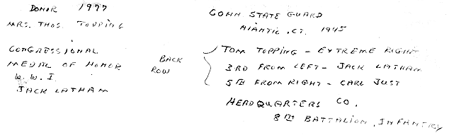 Connecticut State Guard, Niantic 1945, back of photo Connecticut State Guard, Niantic 1945, back of photo