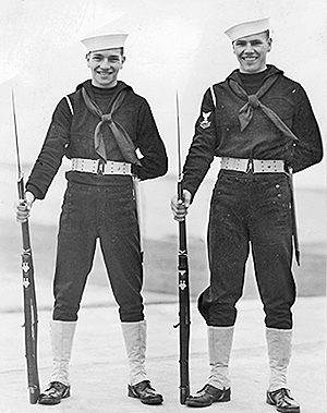 Paul & Bill, Newport, at basic naval training, 1938