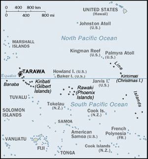 Location of Tarawa in the Pacific Ocean.