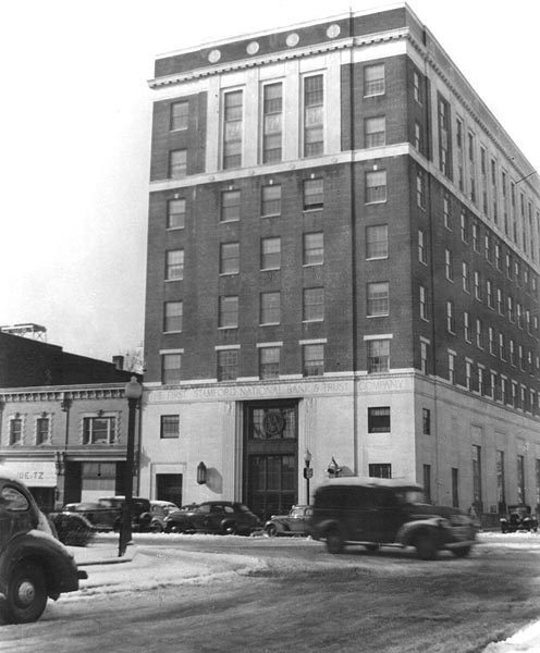 First Stamford National Bank and Trust, 1 Atlantic Street, in snow