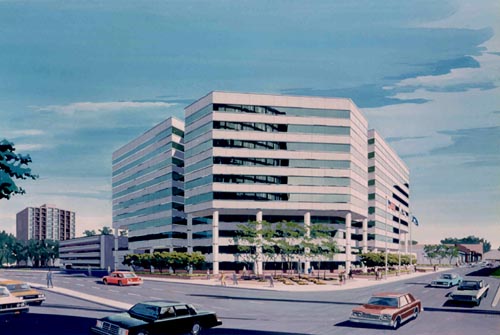 One Telecom Place, architectural rendering. Now Stamford Government Center.