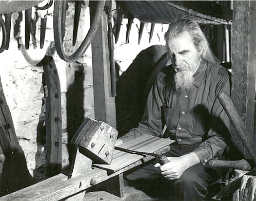 George Dobsloff at the shaving horse bench