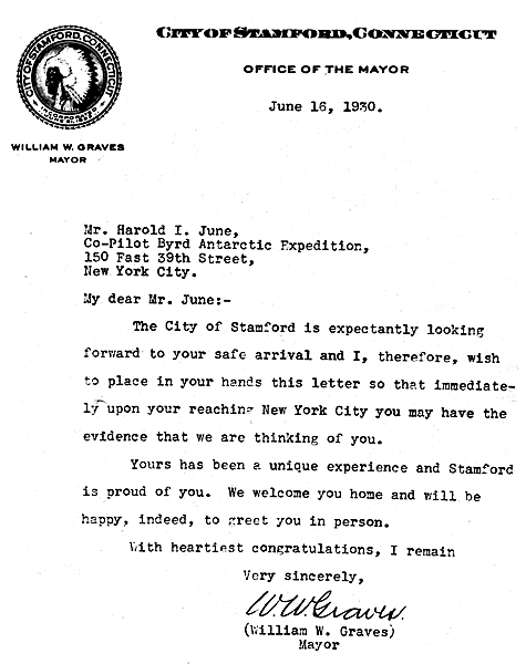 letter from Mayor Graves to Harold June