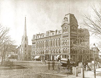 At left above: Fifth Meeting House of Congregational Church, 1858 - 1911
