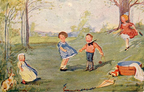 postcard, James Smith Cleaner and Dryer, front: frolicking children