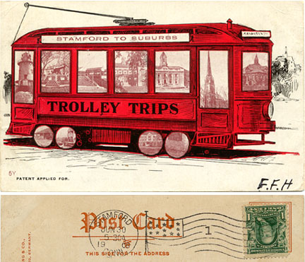Postcard of Trolley, postmarked 1908