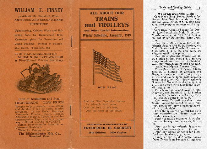 cover of Train & Trolley Guide, Winter Schedule, January 1919