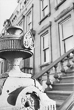 Brownstone stoop, Bell Street, detail