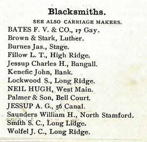 blacksmith listing in 1892 Stamford City Directory