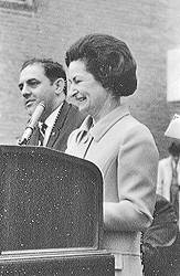 Lady Bird at the podium, Mayor Giordano at left