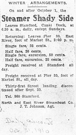 Shady Side winter schedule 1910