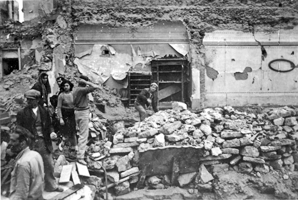 townspeople looking at wreckage