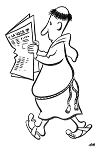 monk reading paper