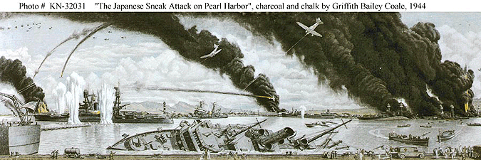 The Japanese Sneak Attack on Pearl Harbor. Charcoal and chalk by Commander Griffith Bailey Coale, USNR