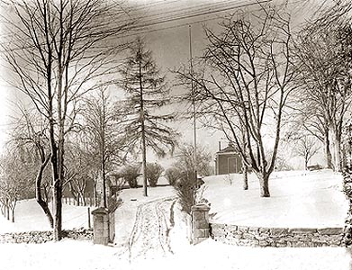 winter scene, playhouse in the background