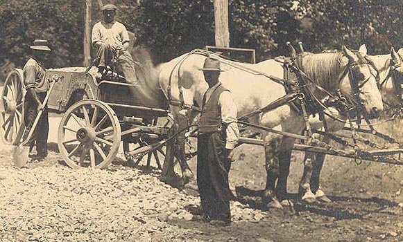 laying rocks on Scofieldtown Road, detail from above