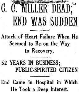 Charles O. Miller obituary title, The Advocate, click for file